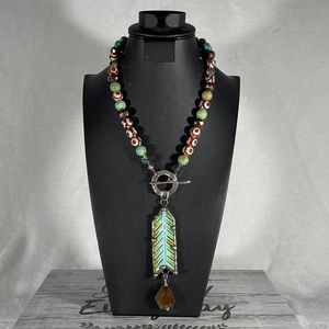 Art By Amy Turquoise Arrow with multi color Beads necklace "Follow Your Path"
